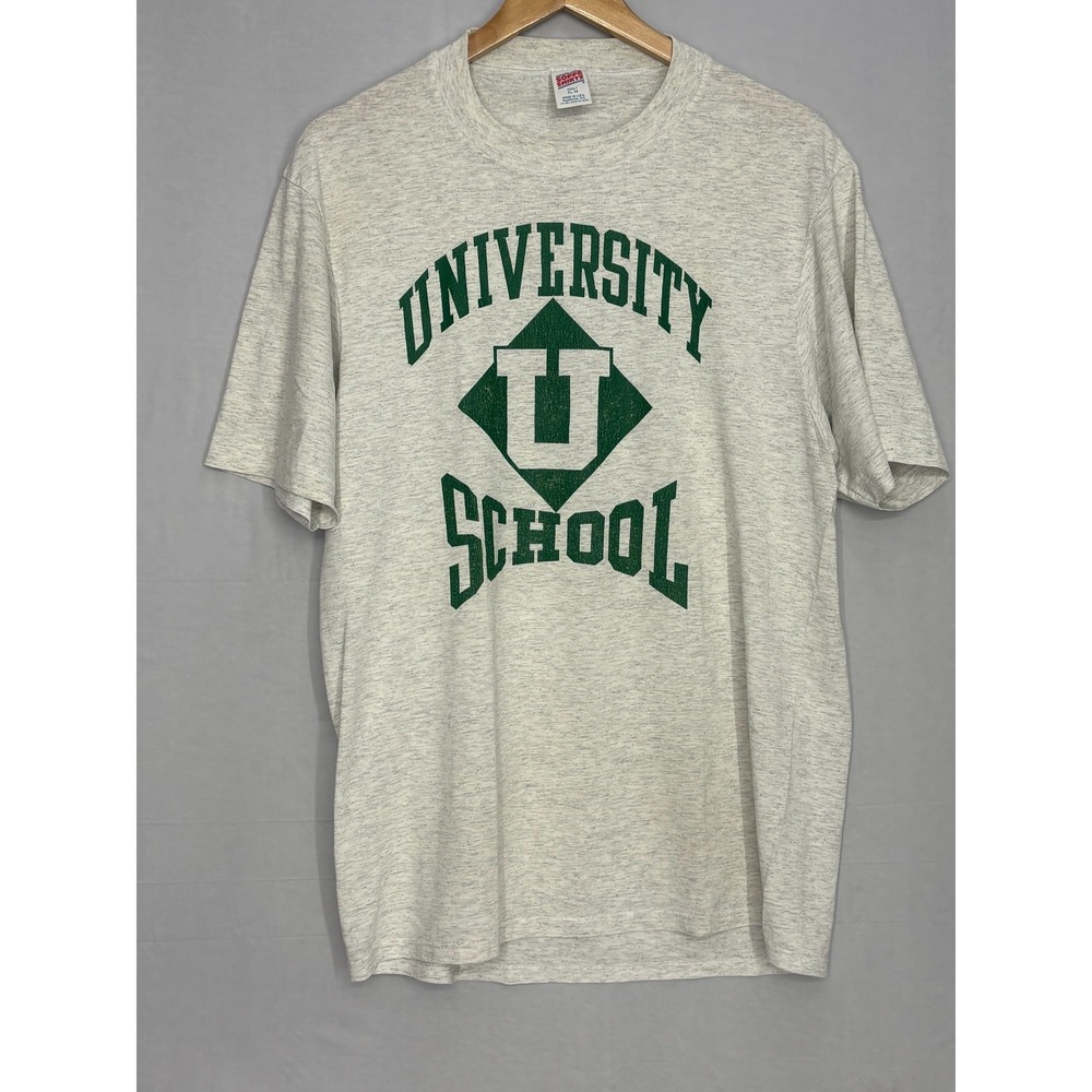 University School T-Shirt Mens Gray Short Sleeve Graphic XL‎ Vintage 90s Soffe